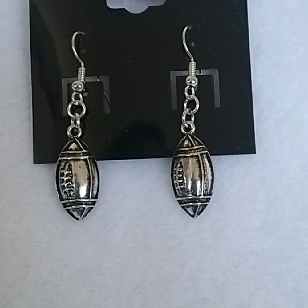 Silver stainless steel football hook earrings